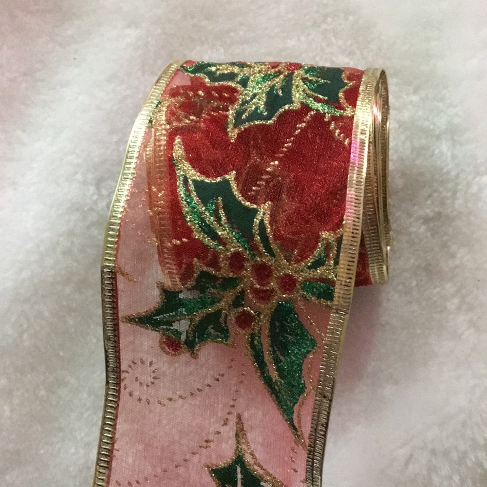 Festive Red and Green Ribbon with Gold Trim